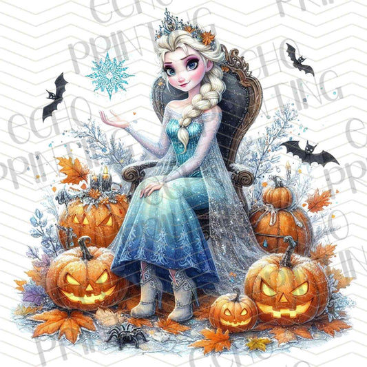 HLW 1097 – BLUE DRESS GIRL WITH LANTERN AND PUMPKINS