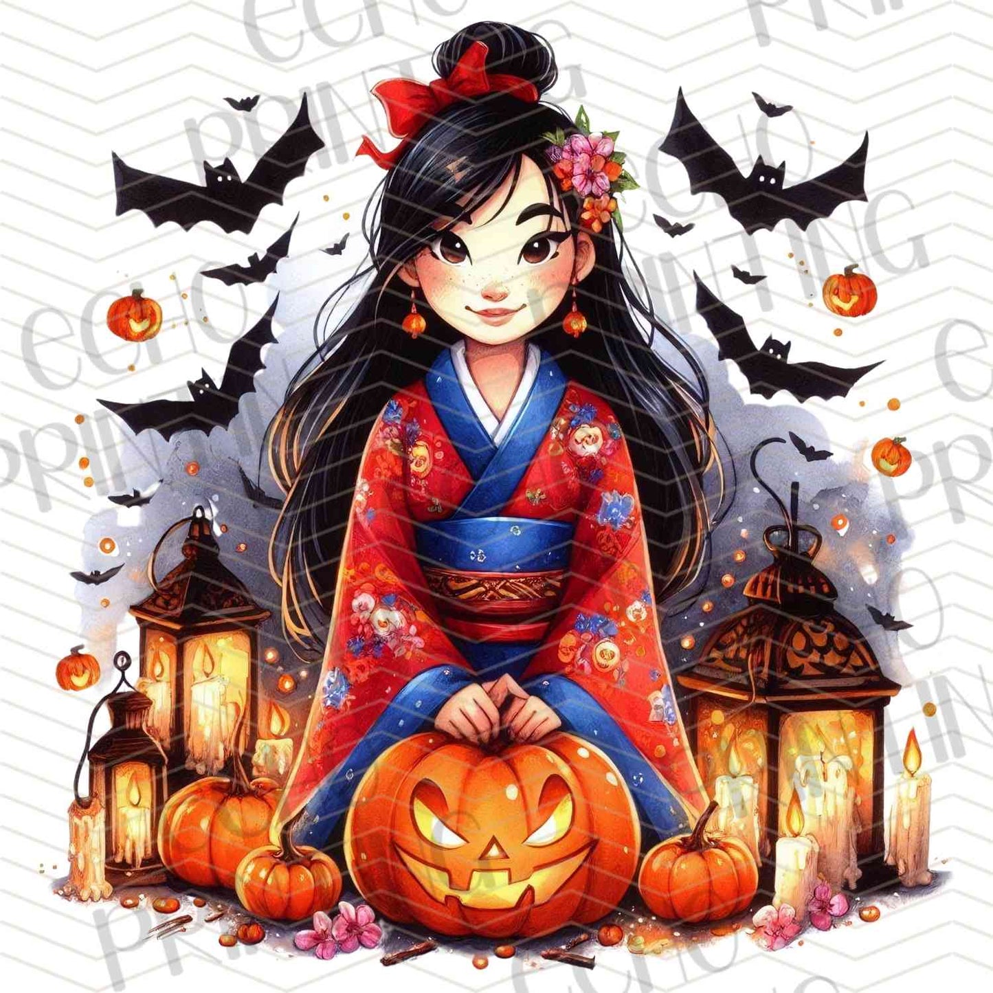 HLW 1098 – RED DRESS GIRL WITH BAT LANTERN