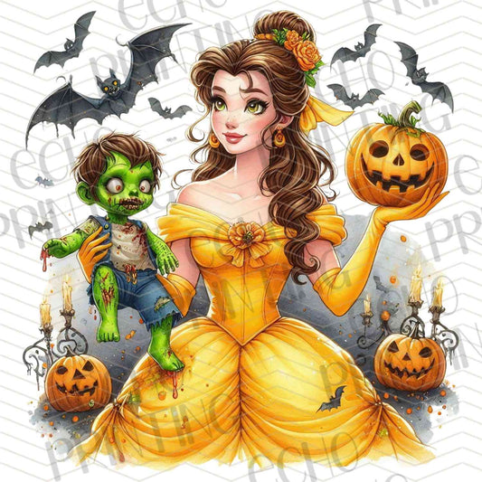 HLW 1101 – YELLOW DRESS GIRL WITH GREEN MONSTER PUMPKIN