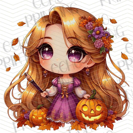 HLW 1121 – PURPLE DRESS BLONDE GIRL WITH PUMPKIN STACK
