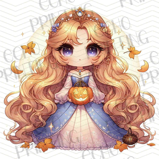 HLW 1128 – LONG HAIR BLONDE GIRL WITH BLUE DRESS AND PUMPKIN