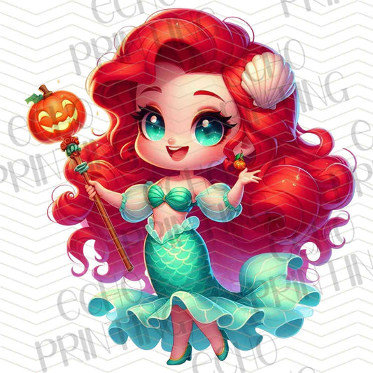 HLW 1129 – RED MERMAID GIRL WITH PUMPKINS