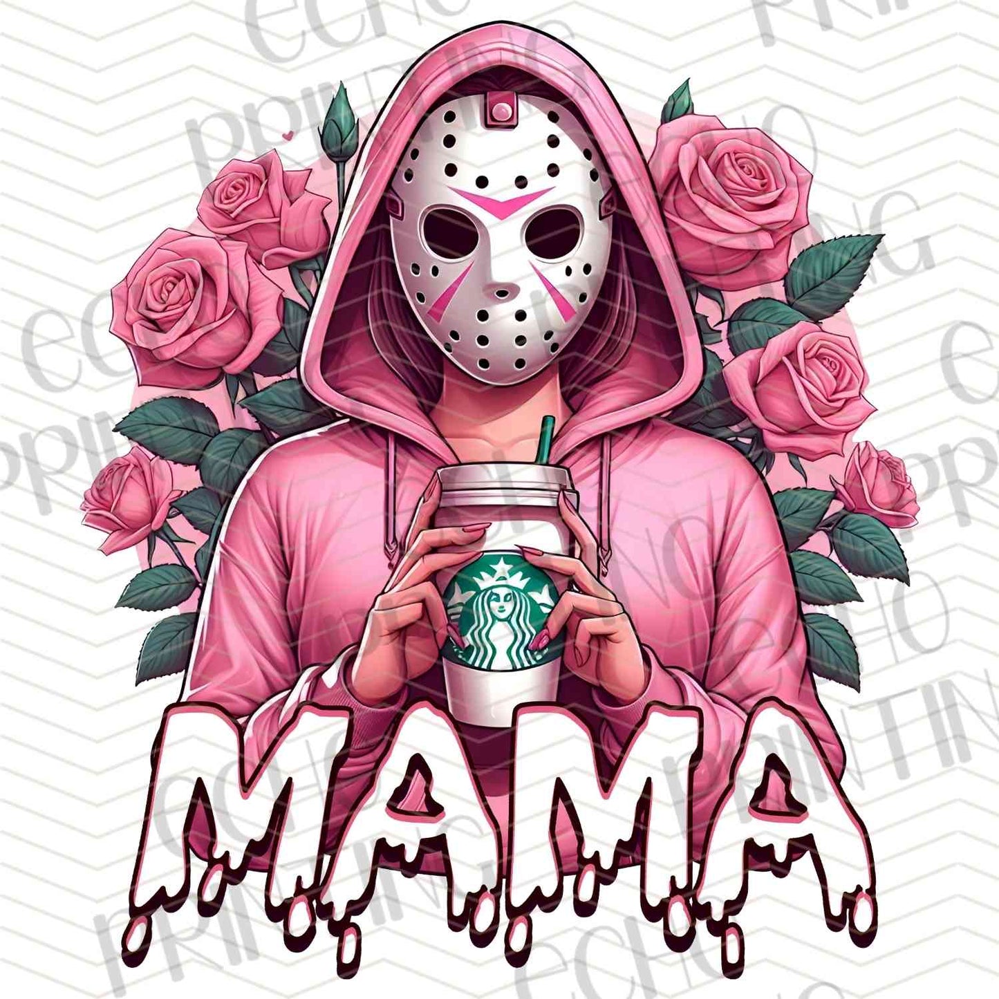 HLW 1154 – HOCKEY MASK CHARACTER WITH PINK HOOD AND MAMA TEXT