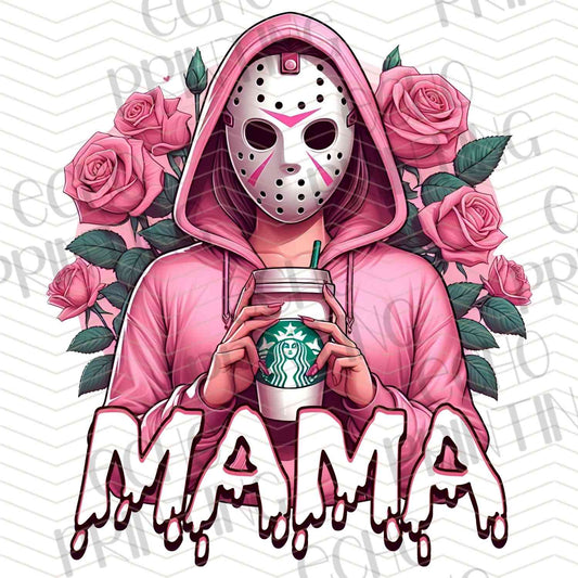 HLW 1154 – HOCKEY MASK CHARACTER WITH PINK HOOD AND MAMA TEXT