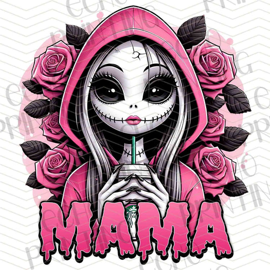 HLW 1158 – BLACK AND WHITE SKULL GIRL WITH MAMA TEXT