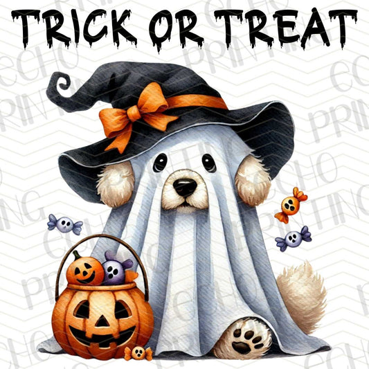 HLW 116 - TRICK OR TREAT DOG IN GHOST COSTUME