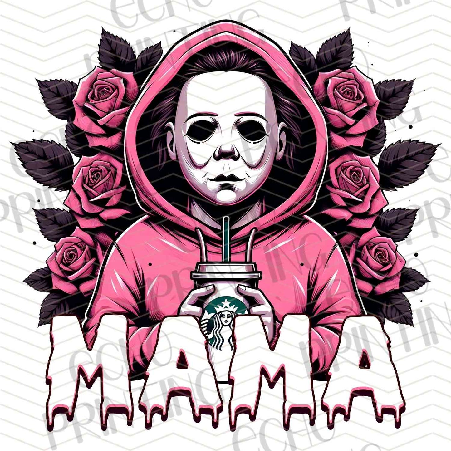 HLW 1163 – WHITE MASK CHARACTER WITH ROSES AND MAMA TEXT
