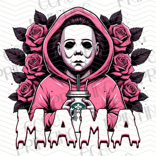 HLW 1163 – WHITE MASK CHARACTER WITH ROSES AND MAMA TEXT
