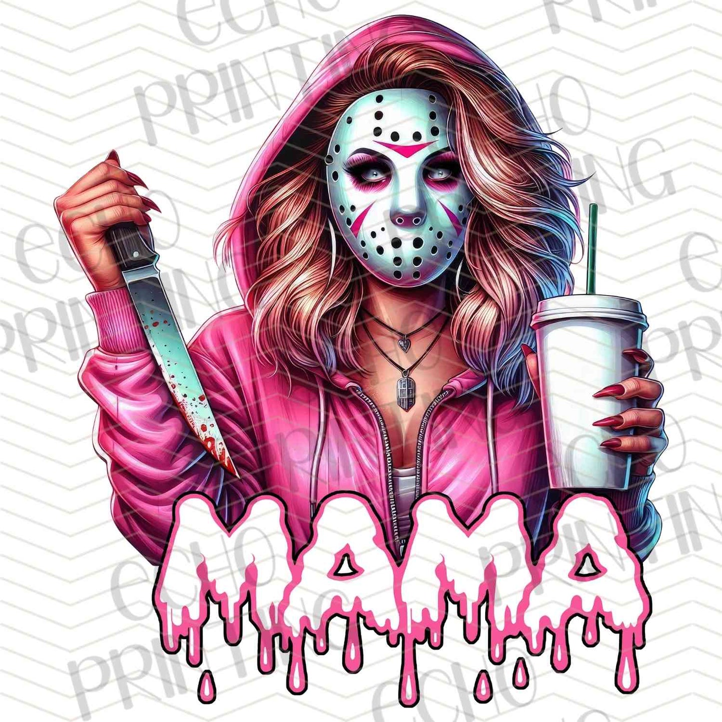 HLW 1169 – BLUE HAIR GIRL WITH CUP AND MAMA TEXT