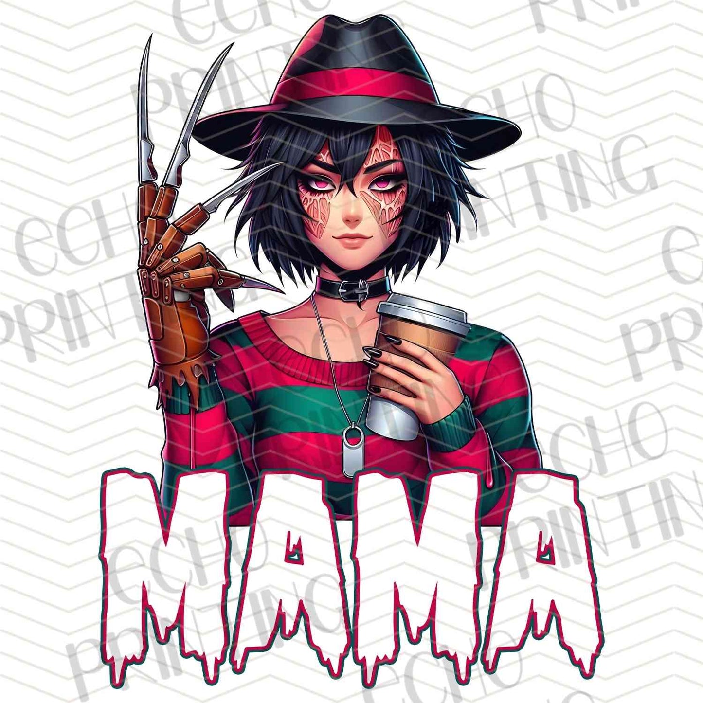 HLW 1171 – STRIPED SHIRT HORROR CHARACTER WITH MAMA TEXT