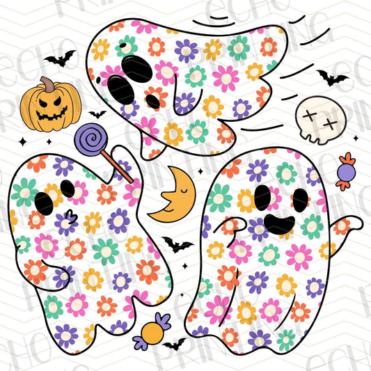 HLW 126 - CUTE COLORFUL FLORAL HALLOWEEN GHOSTS