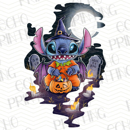 HLW 160 - HALLOWEEN NIGHT BLUE ALIEN DESIGN WITH FULL MOON