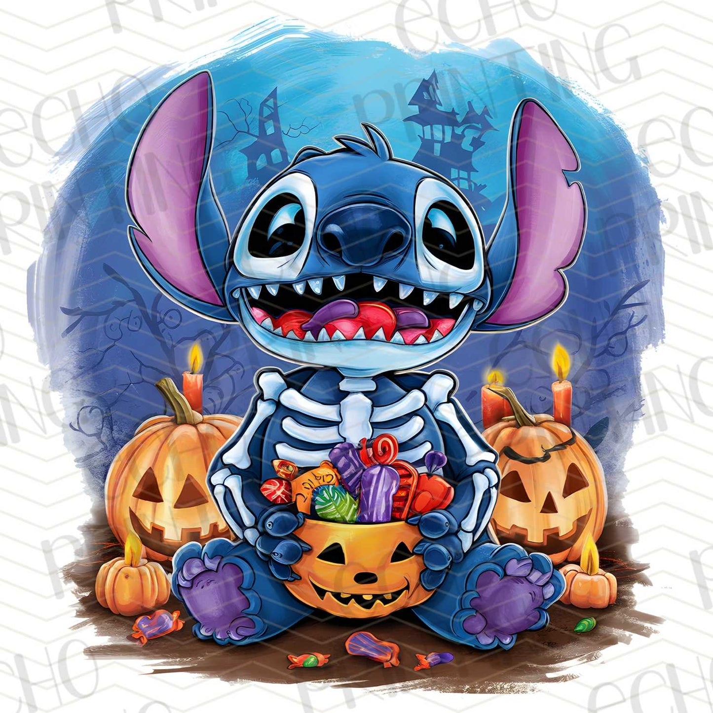 HLW 163 - BLUE ALIEN WITH CANDY BUCKET AND PUMPKINS