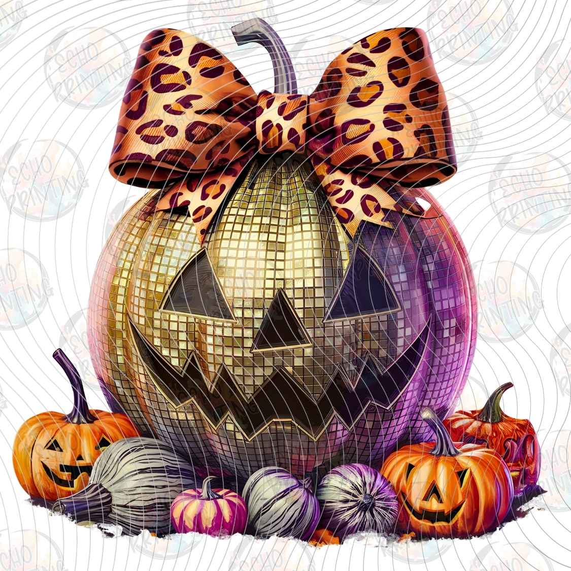 HLW 1710 - LEOPARD PUMPKIN HALLOWEEN BOW