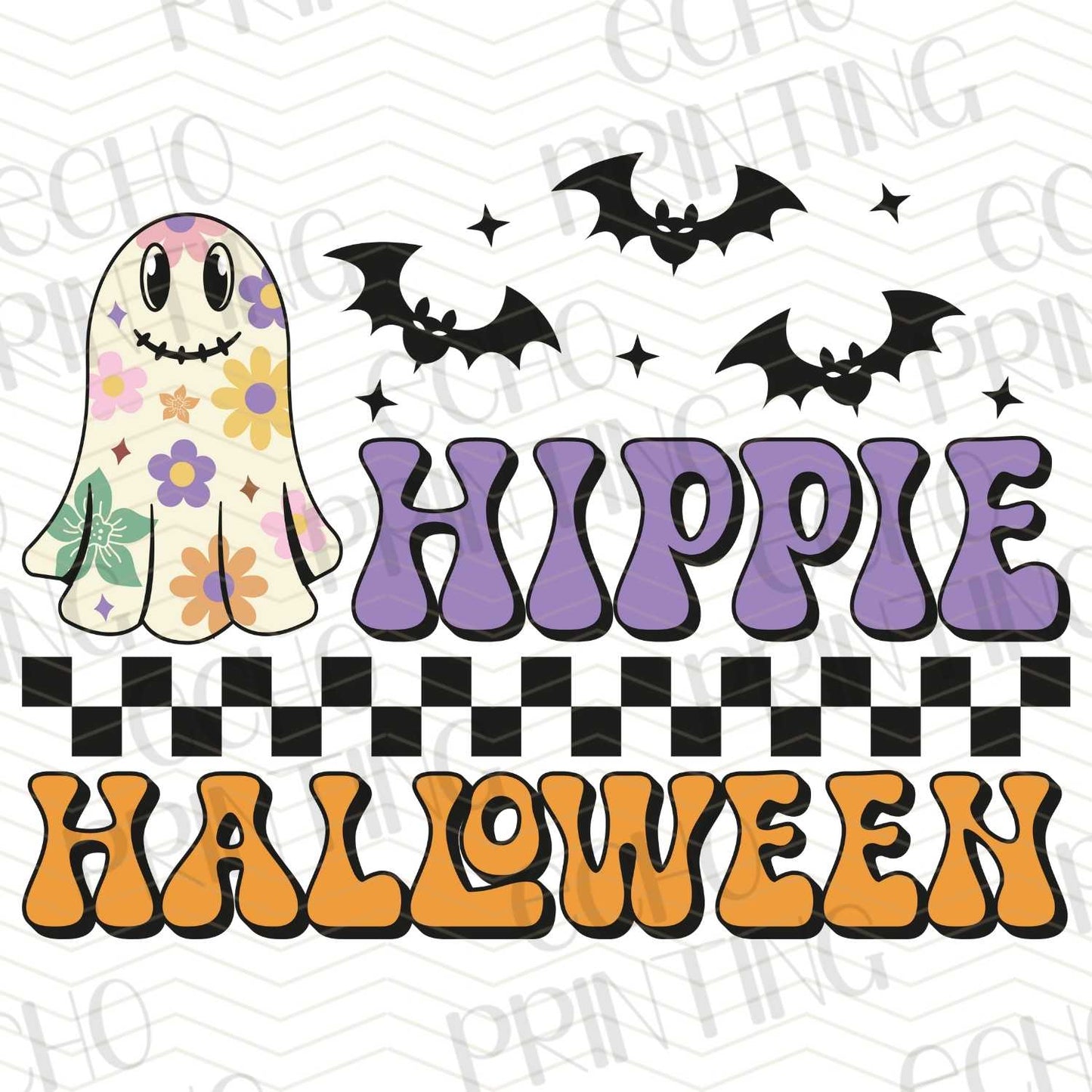 HLW 180 - FLOWER GHOSTS WITH CHECKERS “HIPPIE HALLOWEEN”