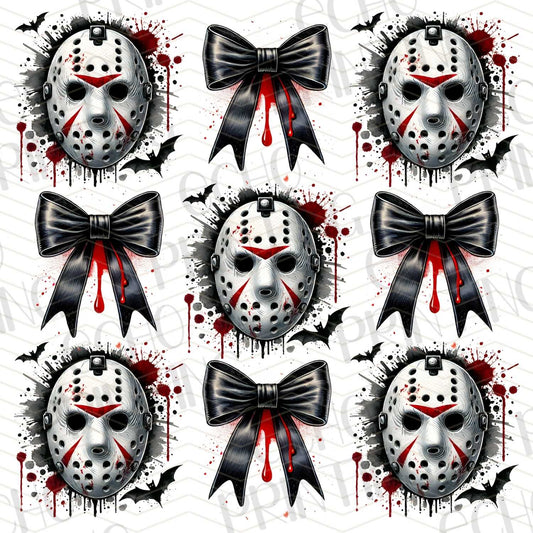 HLW 189 - JN MASKS AND BLACK BOWS BLOODY STYLE PATTERN