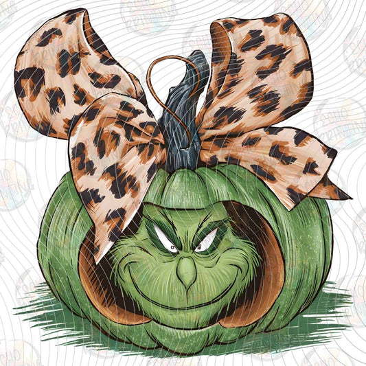 HLW 2068 - GRINCH PUMPKIN LEOPARD BOW
