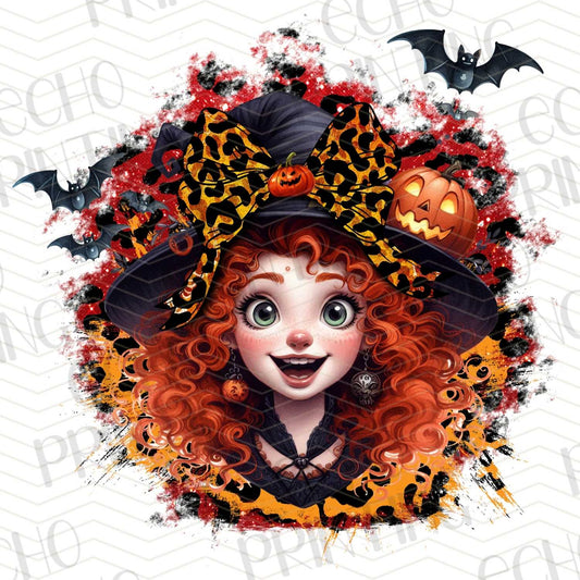 HLW 263 - RED HAIRED WITCH WITH BATS AND PUMPKIN