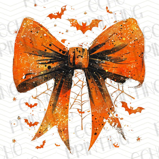 HLW 274 – SPARKLY ORANGE HALLOWEEN BOW WITH BATS