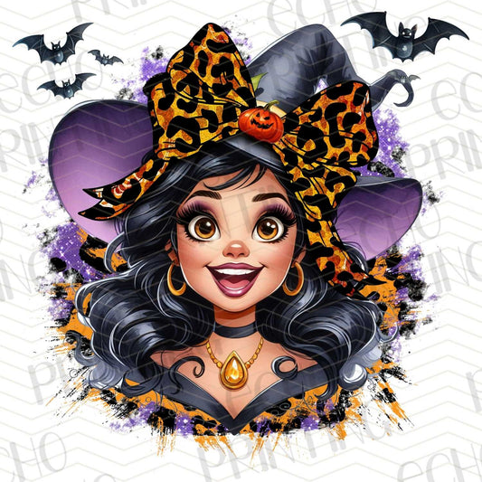 HLW 366 – HALLOWEEN FAIRY GIRL WITH LEOPARD BOW AND WITCH HAT