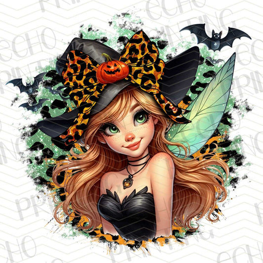 HLW 367 – FAIRY GIRL WITCH WITH LEOPARD BOW, WINGS, AND BATS
