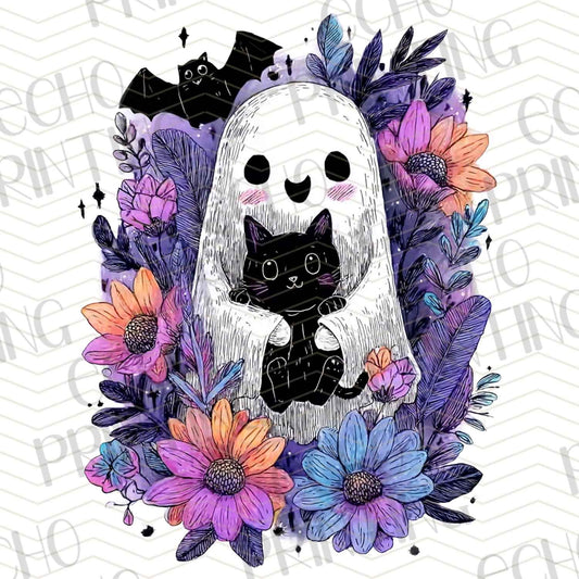 HLW 722 – CUTE GHOST WITH CAT IN WREATH