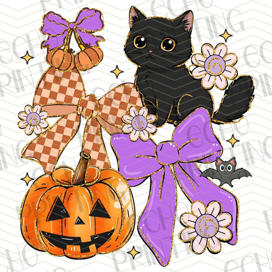 HLW 753 – BLACK CAT WITH PUMPKIN AND BOW