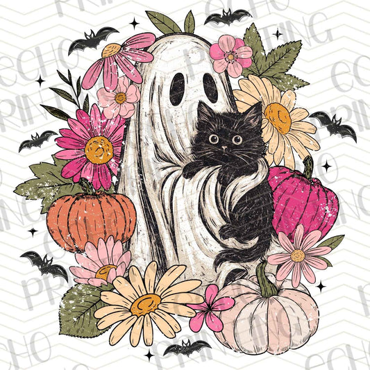 HLW 760 – GHOST WITH BLACK CAT AND PUMPKINS