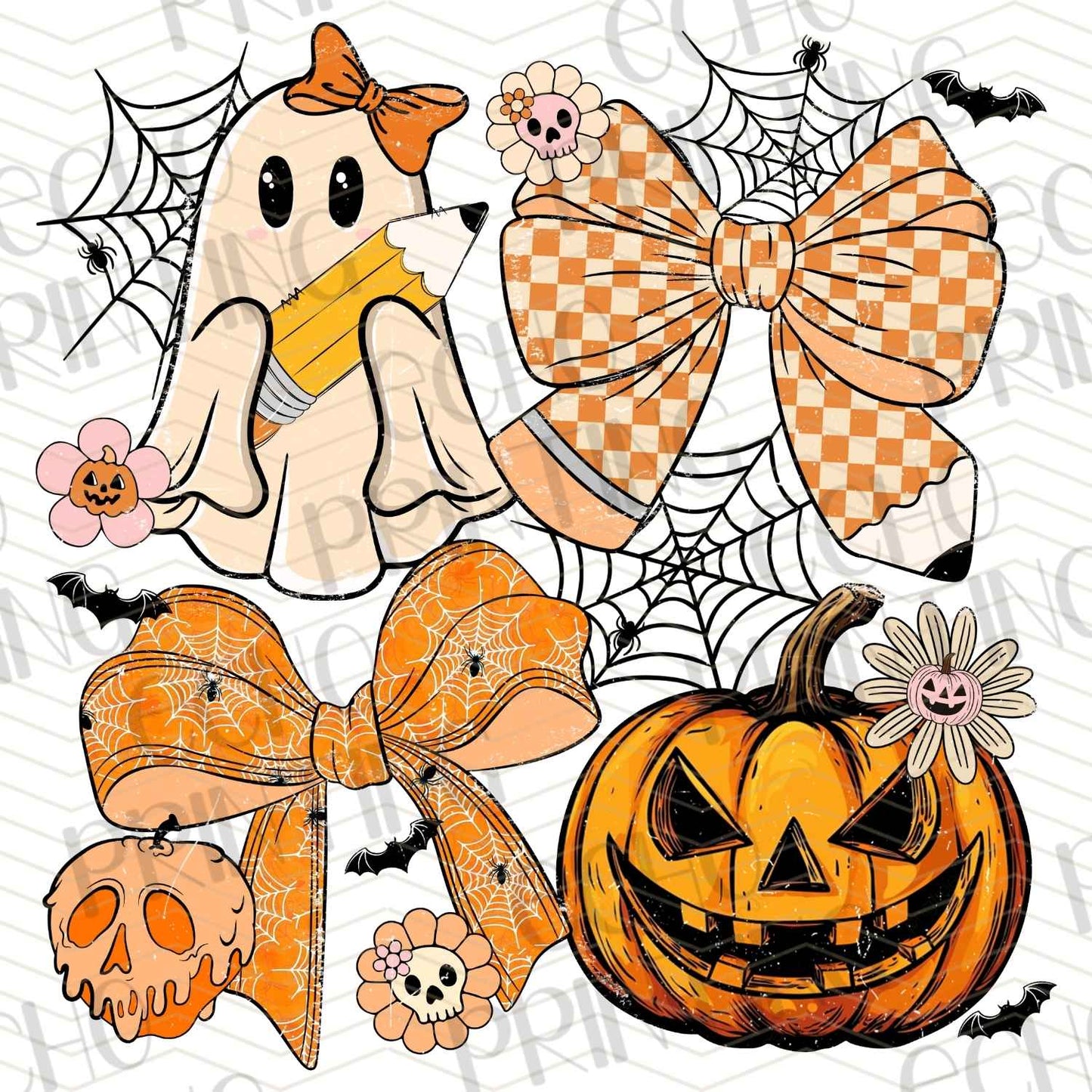 HLW 804 – ORANGE PLAID HALLOWEEN GHOSTS AND PUMPKINS