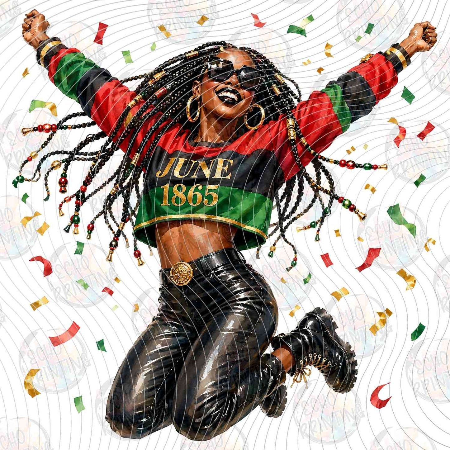 JNTHG 72 - WOMAN JUMPING IN PAN AFRICAN CLOTHING