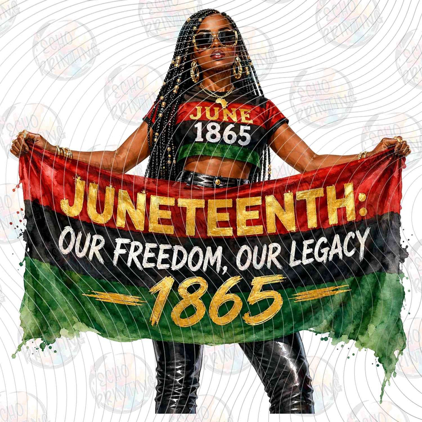 JNTHG 74 - WOMAN HOLDING JUNETEENTH BANNER