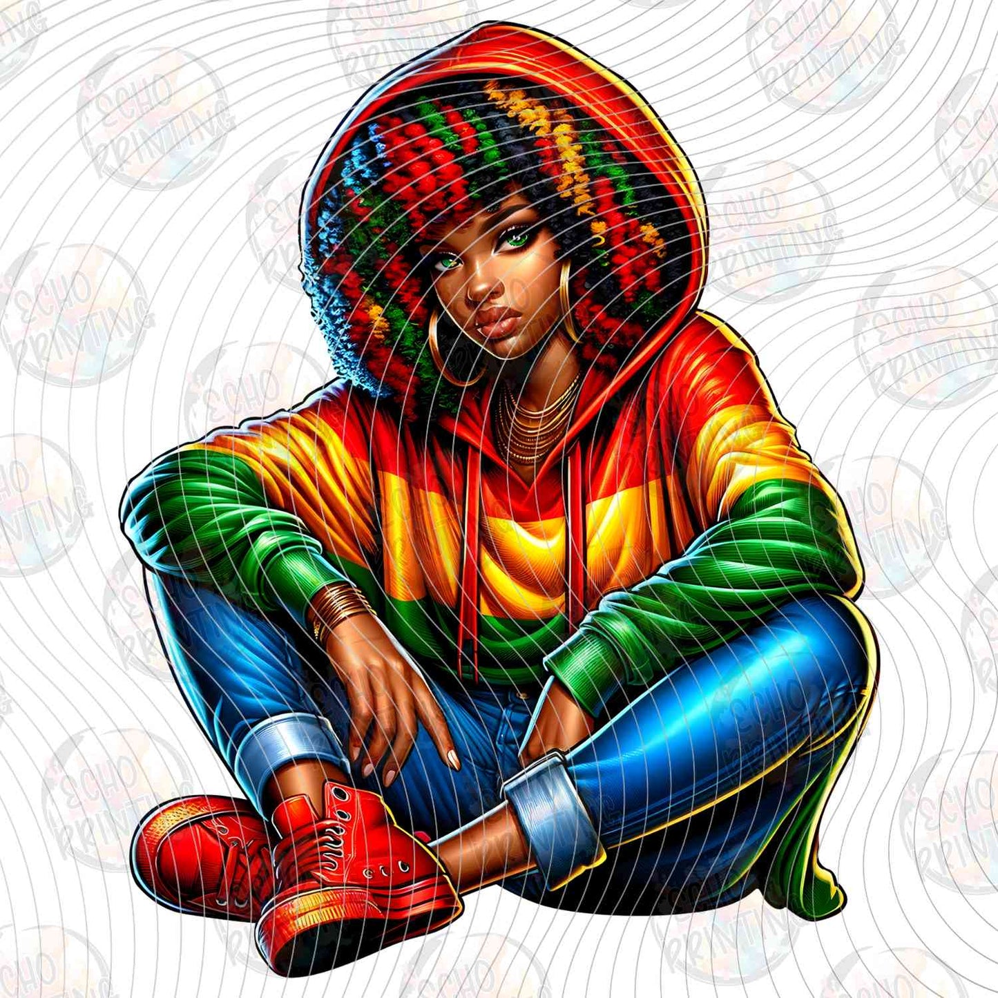 JNTHG 9 - WOMAN SITTING IN HOODIE AND SNEAKERS