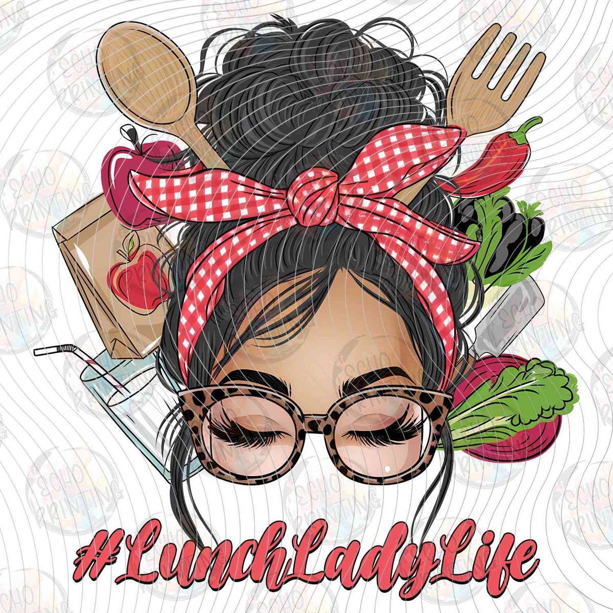 LNDG 34 - LUNCH LADY MESSY BUN AND UTENSILS