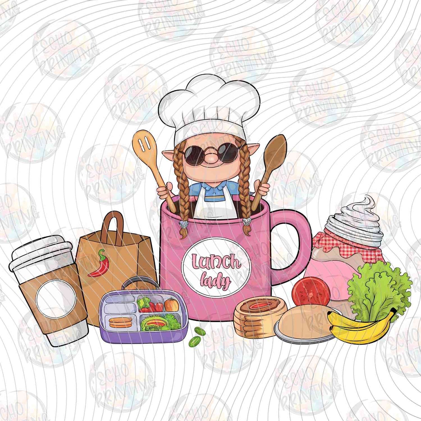 LNDG 38 - LUNCH LADY CARTOON CHARACTER WITH TRAY