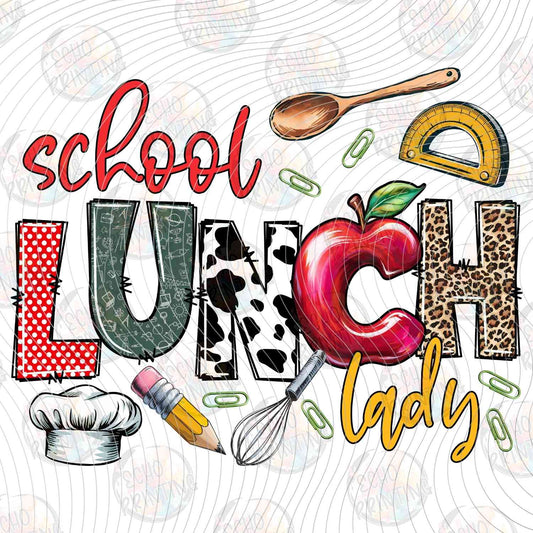 LNDG 44 - SCHOOL LUNCH LADY WITH RED APPLE