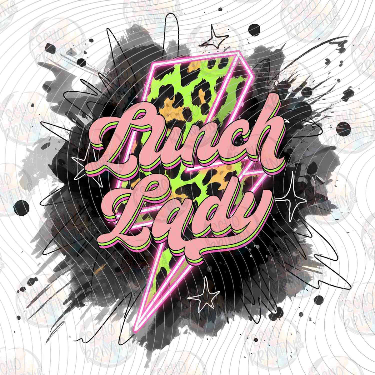 LNDG 49 - LUNCH LADY PINK LETTERS ON BLACK SPLASH