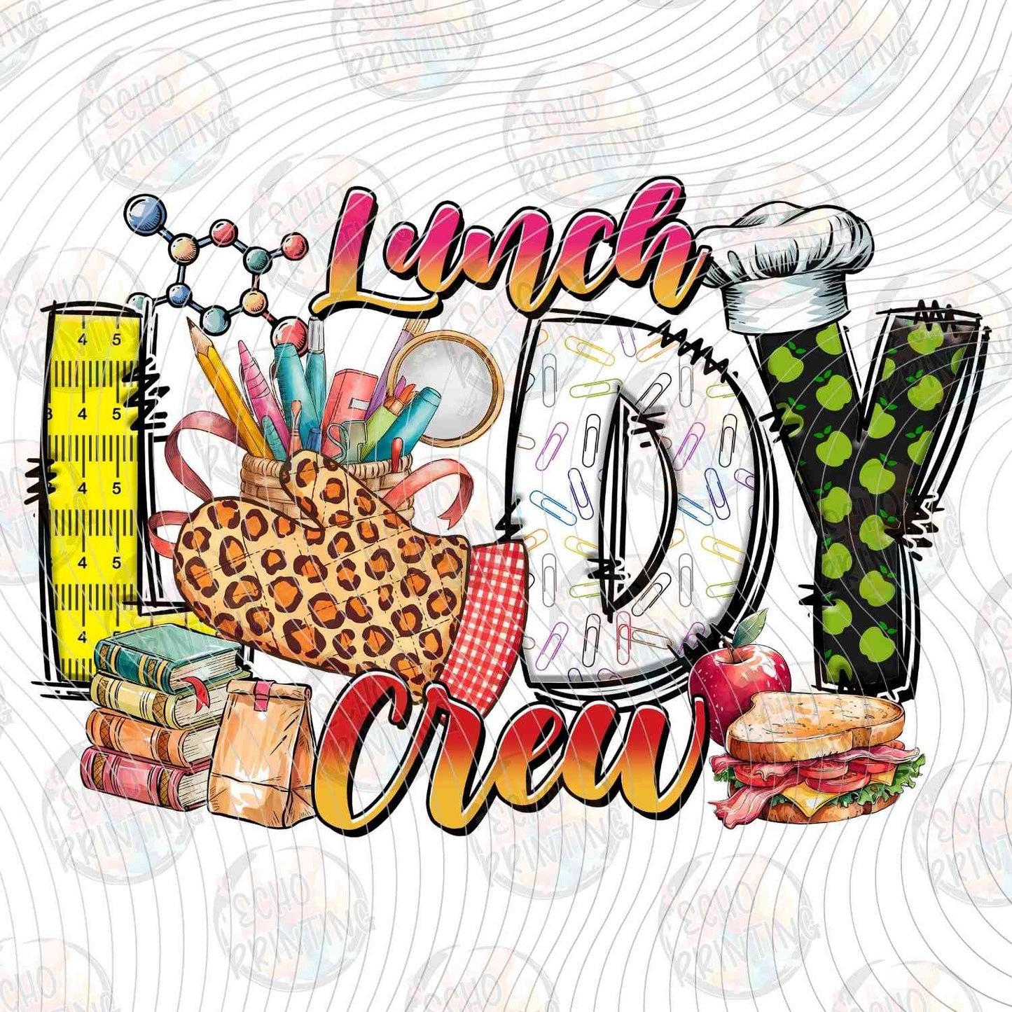 LNDG 58 - LUNCH LADY CREW LEOPARD TEXT