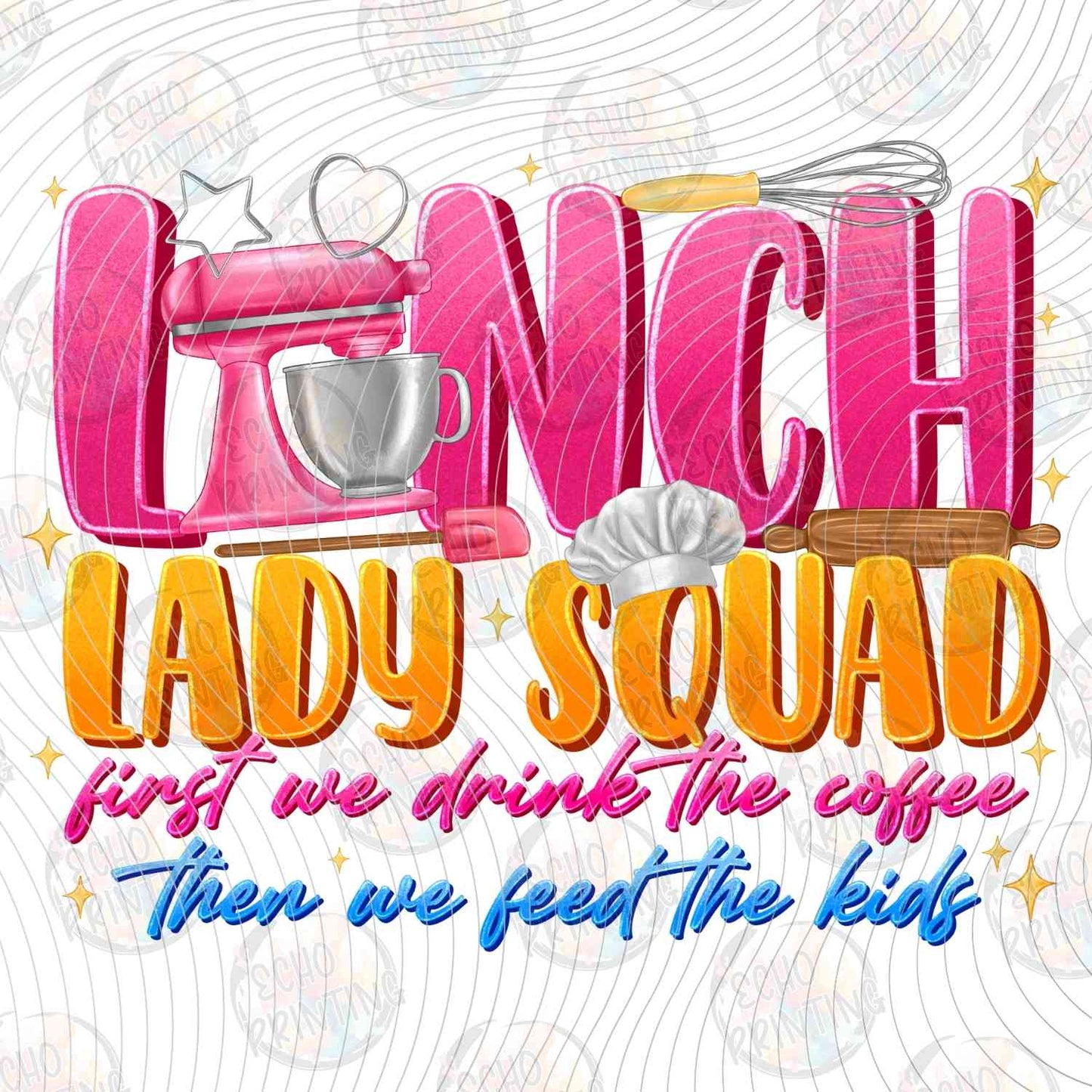 LNDG 64 - LUNCH LADY SQUAD PINK AND YELLOW LETTERS