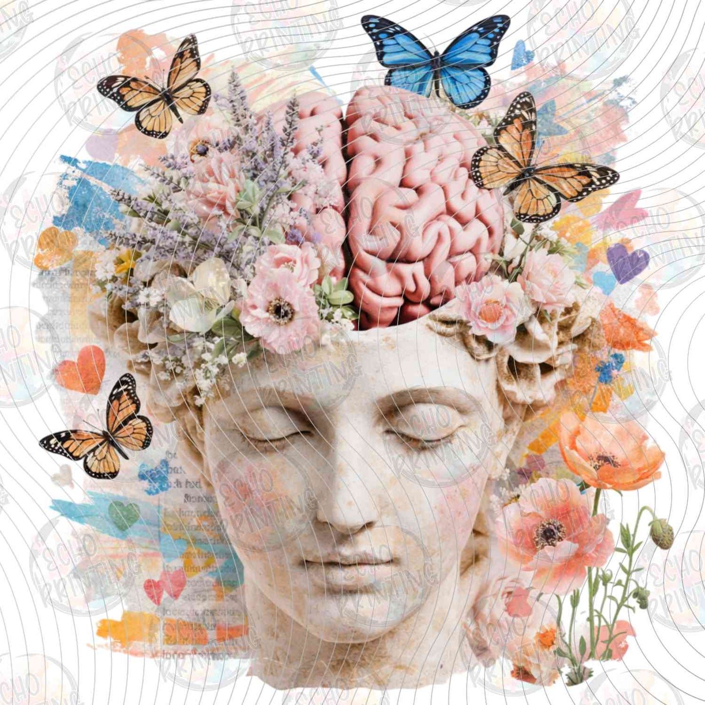MHSM 480 - WOMAN BUST STATUE WITH FLOWERS AND BUTTERFLIES