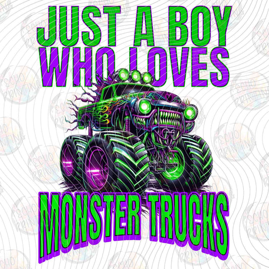 MRJ 23 - JUST A BOY WHO LOVES MONSTER TRUCKS GREEN SPLATTER
