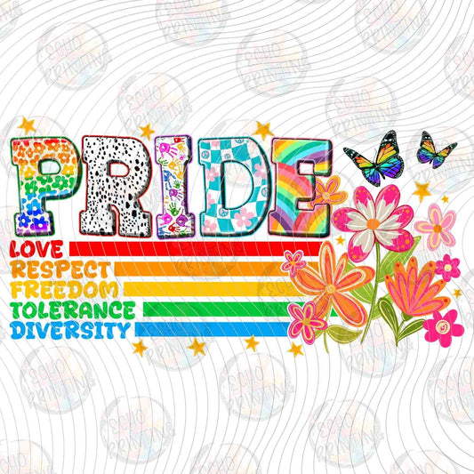 PRDG 28 - PRIDE RAINBOW TEXT AND BUTTERFLIES