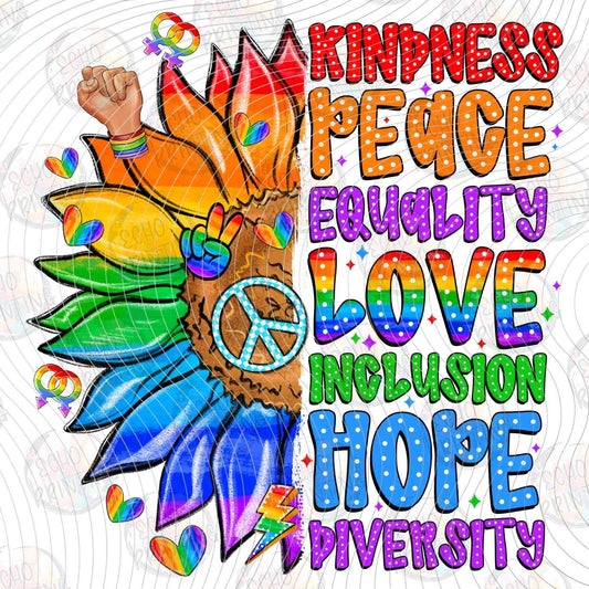 PRDG 9 - KINDNESS PEACE EQUALITY LOVE HOPE DIVERSITY SUNFLOWER