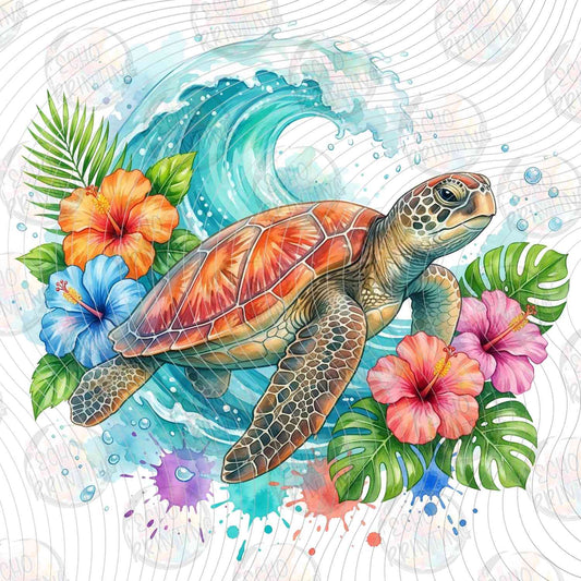 SMRG 811 - TROPICAL SEA TURTLE AND FLOWERS