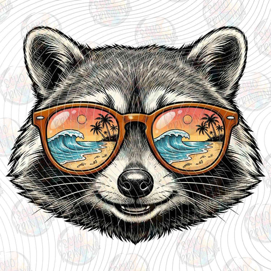 SMRG 873 - RACCOON WITH SUNGLASSES REFLECTING BEACH