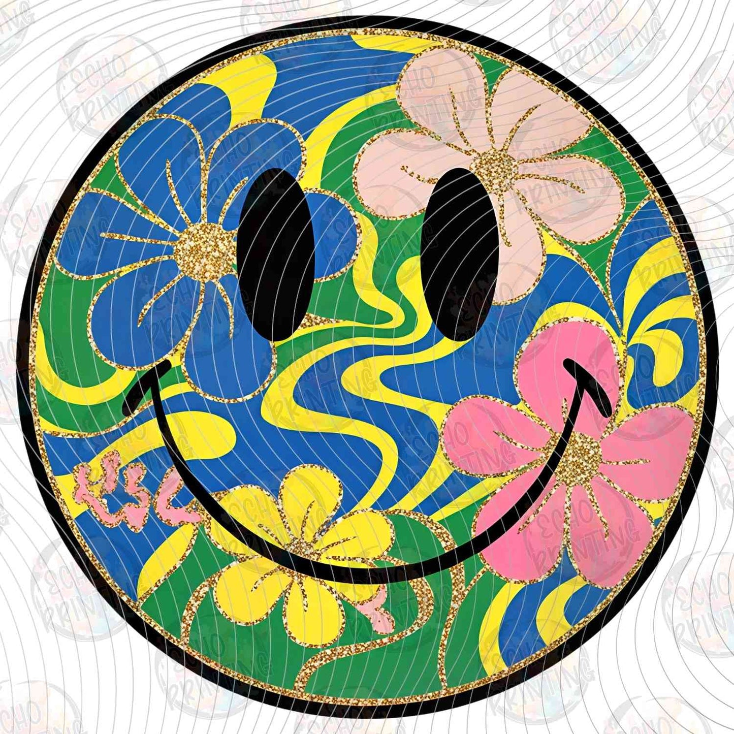 SMRG 885 - SMILEY FACE WITH TROPICAL FLORAL AND WAVES