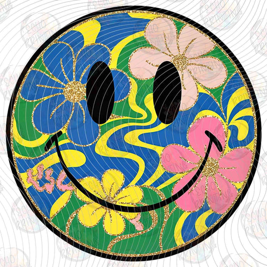 SMRG 885 - SMILEY FACE WITH TROPICAL FLORAL AND WAVES