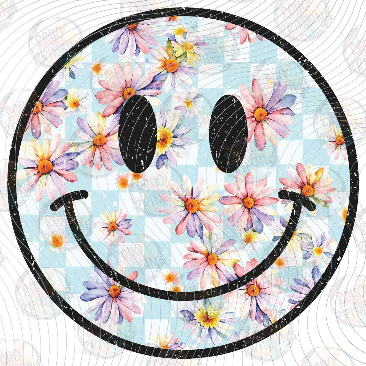 SMRG 886 - SMILEY FACE WITH CHECKERBOARD AND FLOWERS