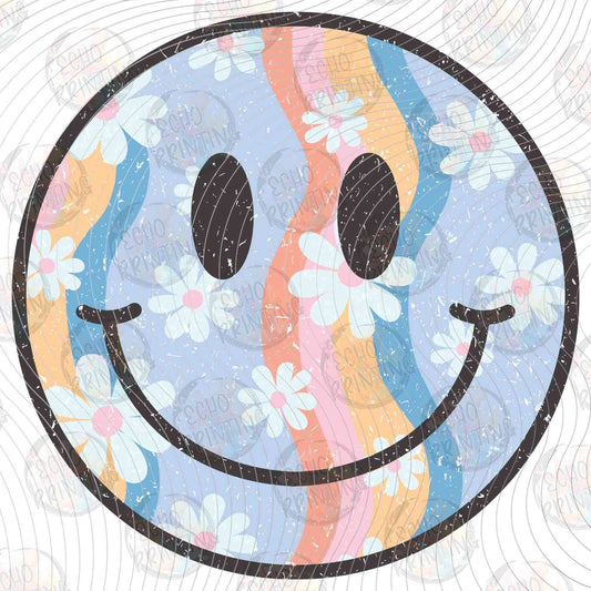 SMRG 887 - SMILEY FACE WITH PINK AND BLUE WAVES AND FLOWERS