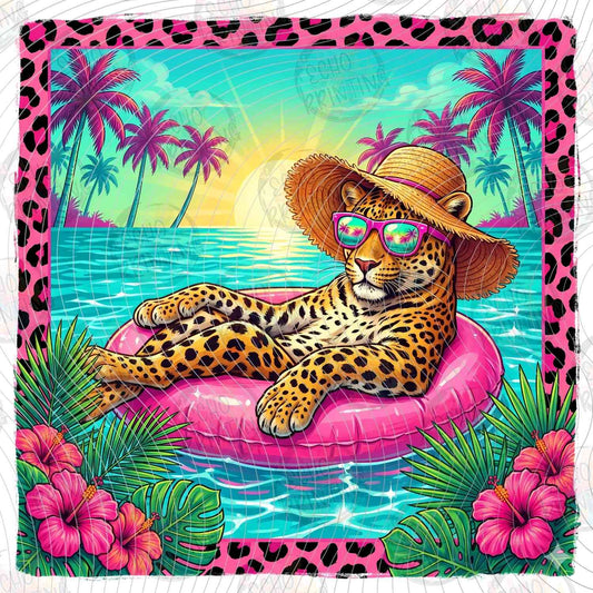 SMRG 892 - LEOPARD RELAXING ON TROPICAL POOL FLOAT