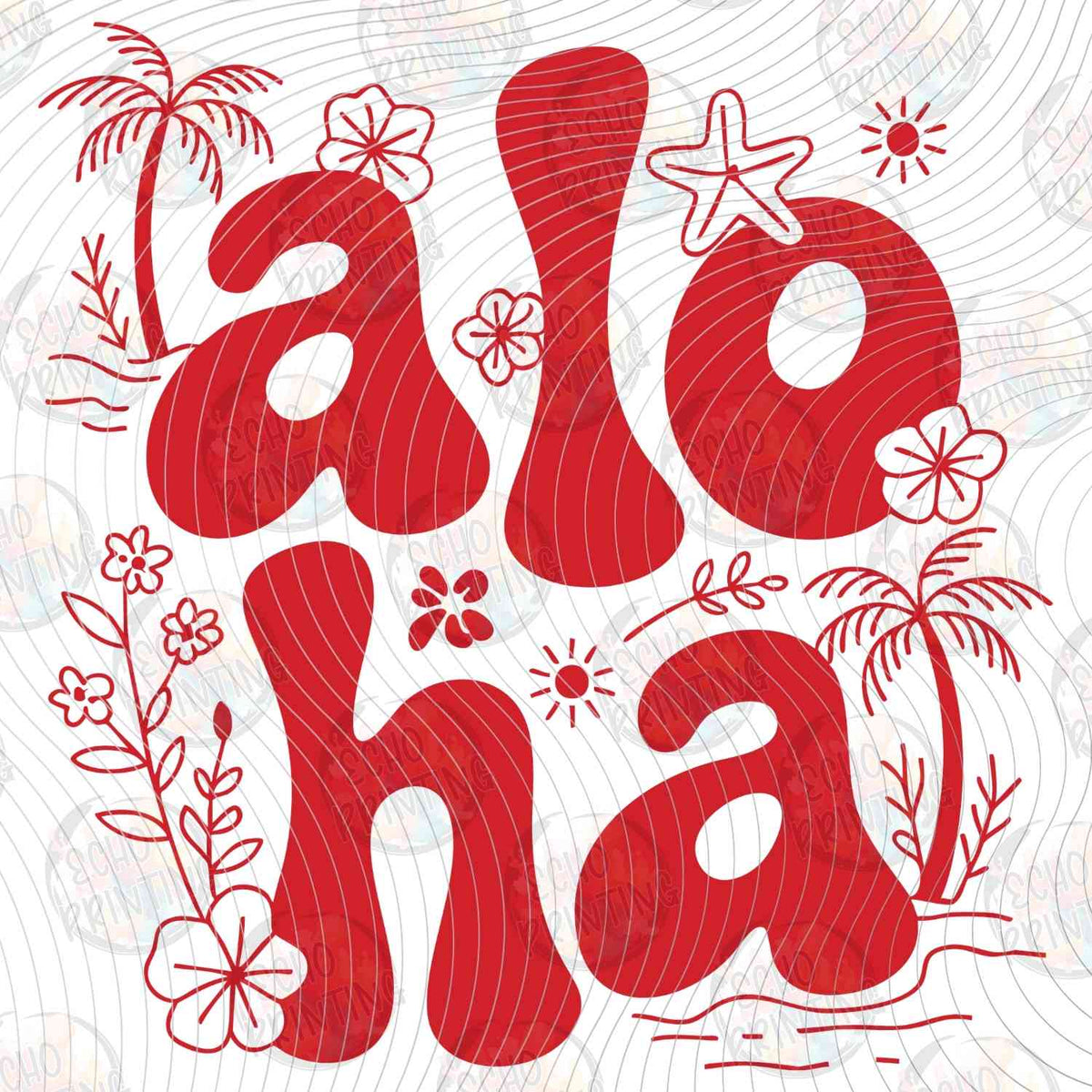 SMRG 893 - ALOHA RED RETRO TYPOGRAPHY WITH HIBISCUS